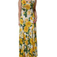 Yellow Rose Print Organzine Sleeveless Maxi Dress