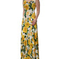 Yellow Rose Print Organzine Sleeveless Maxi Dress