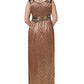 Brown Metallic Crystal Evening Gown Dress