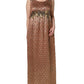 Brown Metallic Crystal Evening Gown Dress