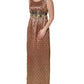 Brown Metallic Crystal Evening Gown Dress