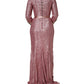 Pink Embellished Sequined Evening Gown Dress