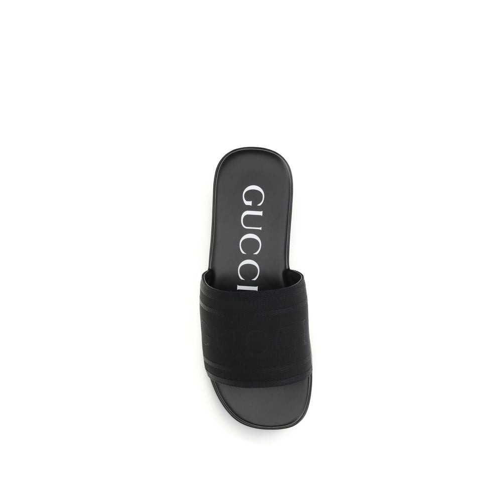 Black Fabric Flat Sandals