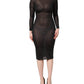 Black Sheer Long Sleeves Sheath Midi Dress