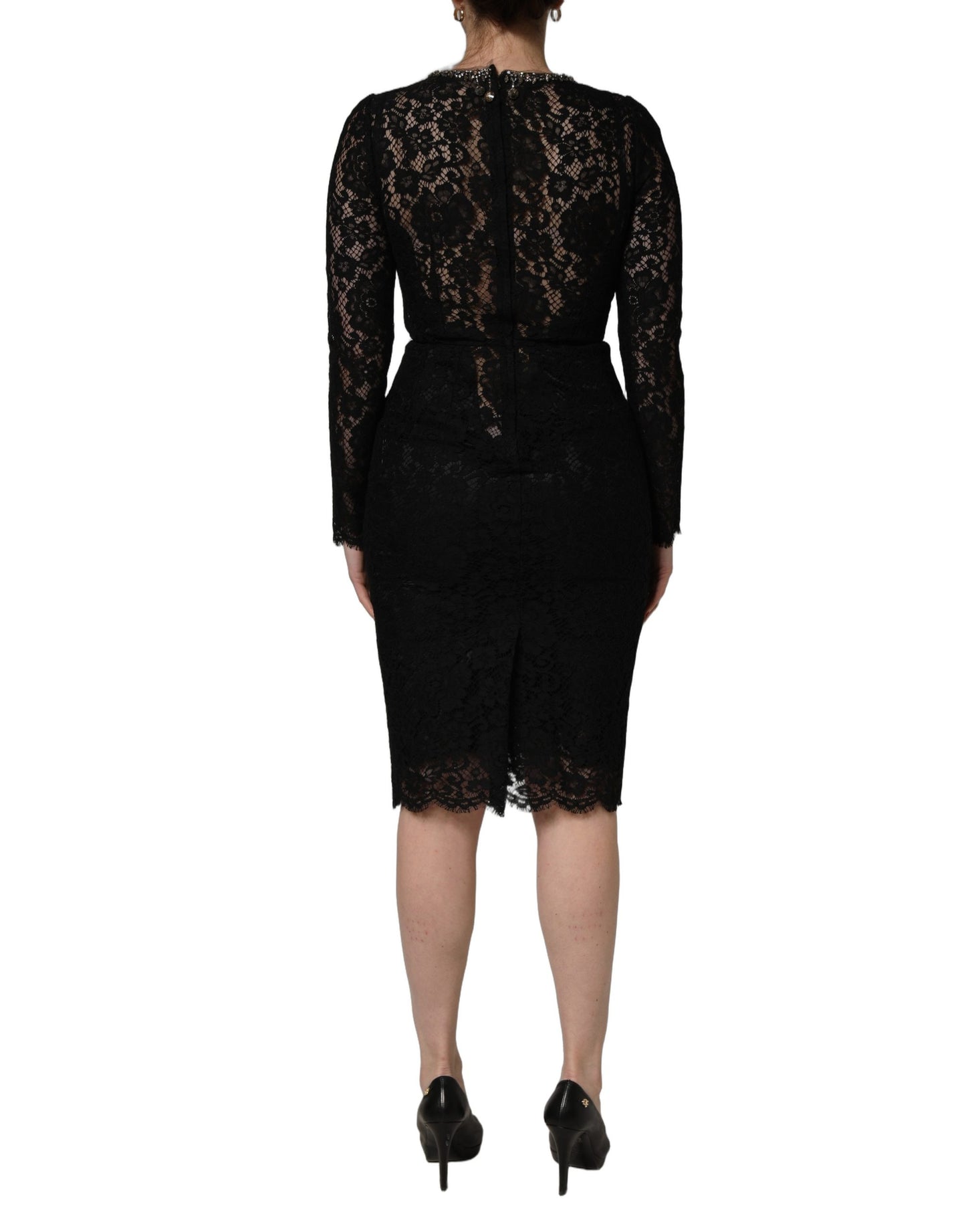 Black Crystal Embellished Sheath Midi Dress
