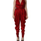 Red Plunging HalterNeck Draped Jumpsuit Dress