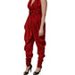 Red Plunging HalterNeck Draped Jumpsuit Dress