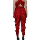 Red Plunging HalterNeck Draped Jumpsuit Dress