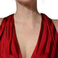 Red Plunging HalterNeck Draped Jumpsuit Dress