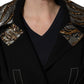 Black Single-Breasted Brocade Coat Jacket