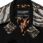 Black Single-Breasted Brocade Coat Jacket