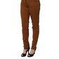 Brown Cotton Mid Waist Skinny Chino Pants