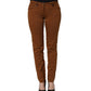 Brown Cotton Mid Waist Skinny Chino Pants
