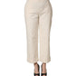 Beige High Waist Straight Capri Cropped Trouser Pants