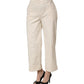 Beige High Waist Straight Capri Cropped Trouser Pants