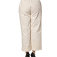 Beige High Waist Straight Capri Cropped Trouser Pants