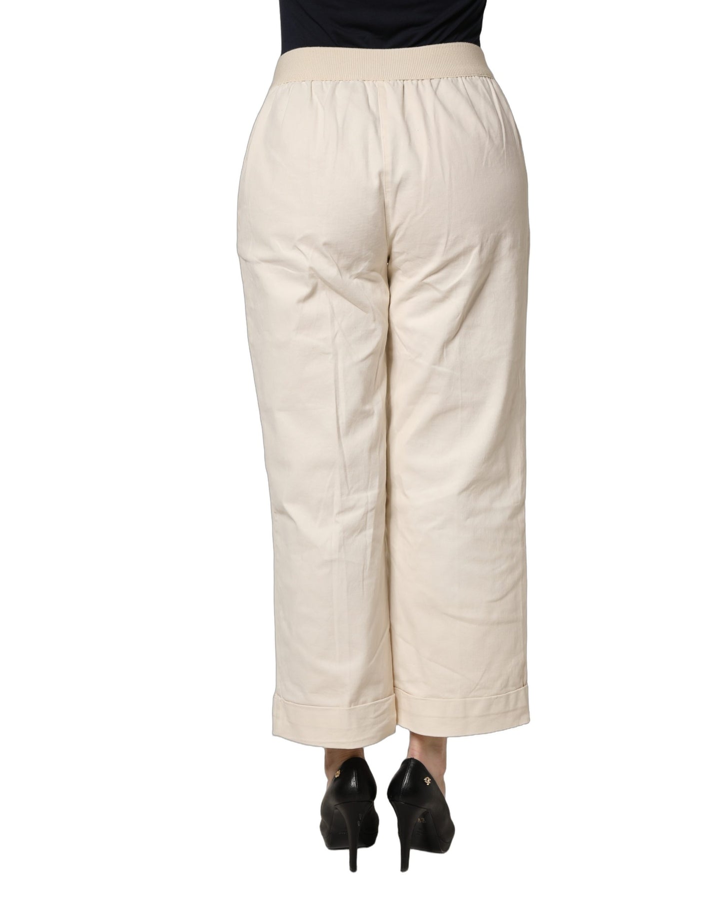 Beige High Waist Straight Capri Cropped Trouser Pants