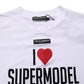 White I Love Supermodel Cotton Crew Neck T-shirt