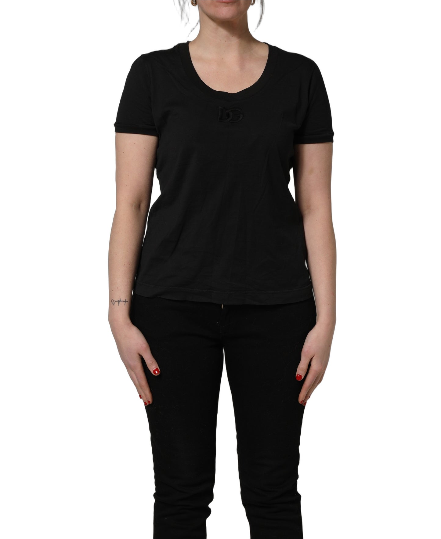 Black Cotton Short-Sleeve Crew Neck T-shirt