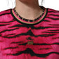 Pink Zebra Sleeveless Crew Neck Cropped T-shirt