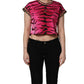 Pink Zebra Sleeveless Crew Neck Cropped T-shirt