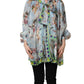 Light Blue Floral-Print Chiffon Blouse Top