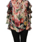 Multicolor Floral Tie-Neck Silk Chiffon Blouse Top