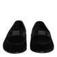 Black Cotton Slip-On Loafers