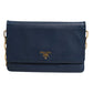Blue Saffiano Leather Wallet on Chain Clutch Bag