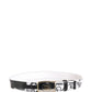 White Graffiti Print Gold Metal Buckle Belt