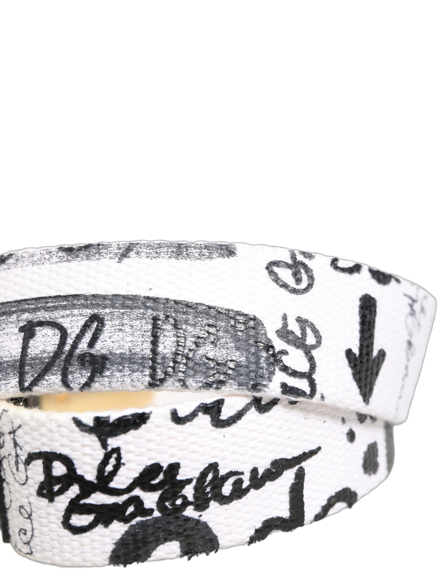 White Graffiti Print Gold Metal Buckle Belt