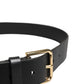 Black Calf Leather Gold Metal Buckle Men Belt