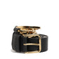 Black Calf Leather Gold Metal Buckle Men Belt