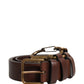 Brown Calfskin Leather Gold Metal Buckle Belt