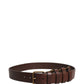 Brown Calfskin Leather Gold Metal Buckle Belt