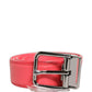 Pink Lambskin Leather Silver Metal Buckle Belt