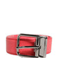 Pink Lambskin Leather Silver Metal Buckle Belt