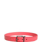 Pink Lambskin Leather Silver Metal Buckle Belt