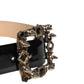 Black Leather Crystal Metal Buckle Belt