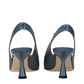 Blue Leather Mid Heel Pumps