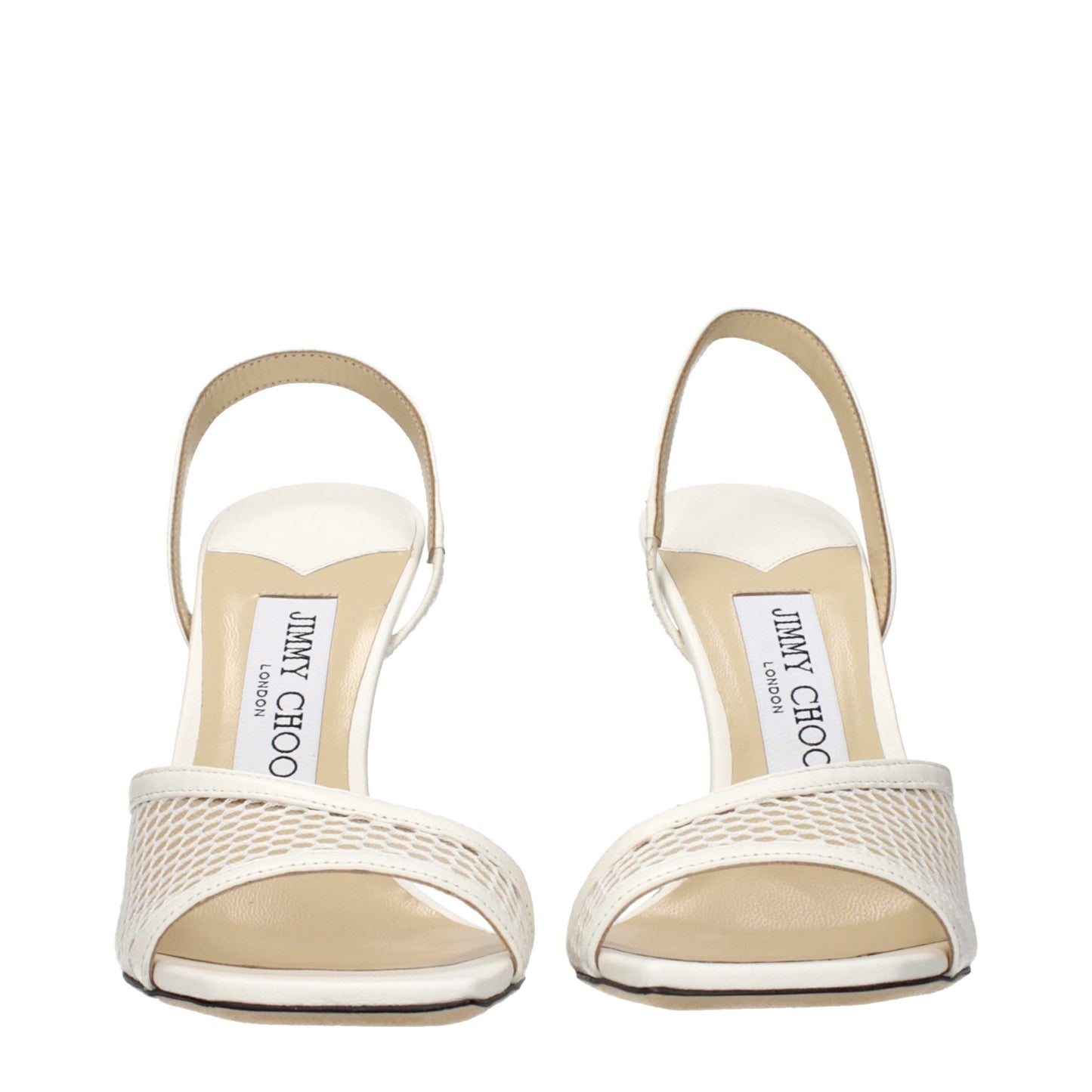 White Fabric Stiletto Heel Sandals