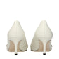 White Leather Mid Heel Pumps