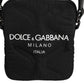 Black Nylon Rubberized Logo Print Crossbody Borse Bag