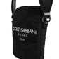 Black Nylon Rubberized Logo Print Crossbody Borse Bag