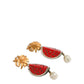 Red Watermelon Gold Brass Crystal Clip Dangling Earrings