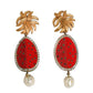 Red Watermelon Gold Brass Crystal Clip Dangling Earrings