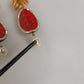Red Watermelon Gold Brass Crystal Clip Dangling Earrings