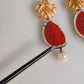 Red Watermelon Gold Brass Crystal Clip Dangling Earrings