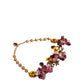 Gold Brass Mix Fiori Flowers Crystal Chain Necklace
