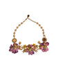 Gold Brass Mix Fiori Flowers Crystal Chain Necklace
